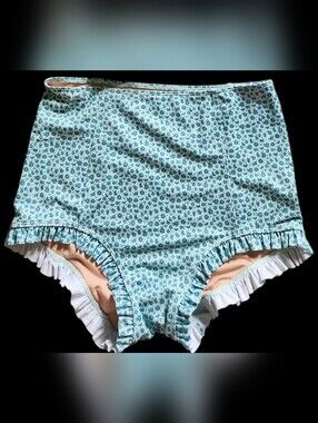 NWT Kortni Jean Cut High bikini Bottoms in Blue Ditsy Floral Small